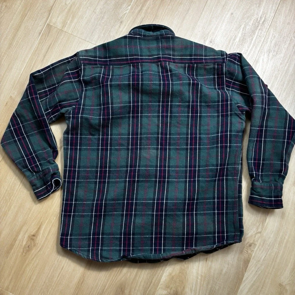Five Brother Heavy Utility Green Plaid Flannel Snap Button-Up‎ Shirt Men's Large
